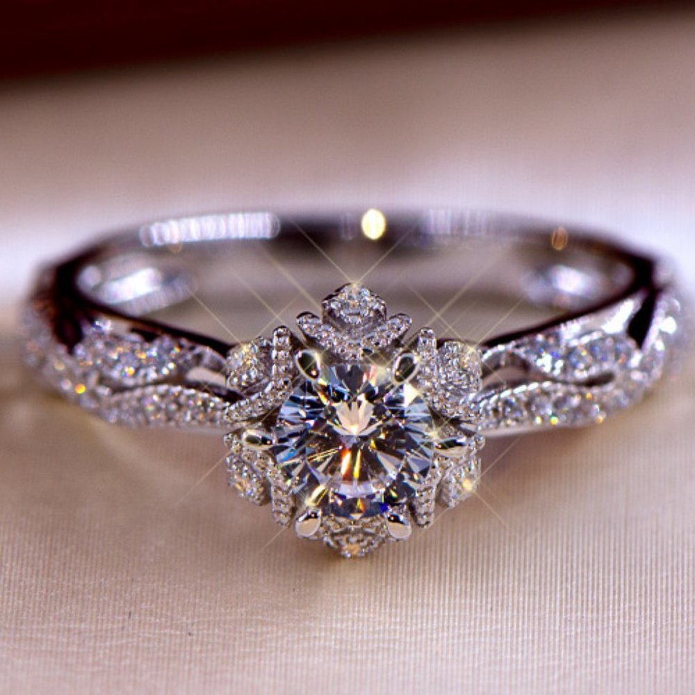 NEW Silver Round Diamond Art Deco Wedding Ring